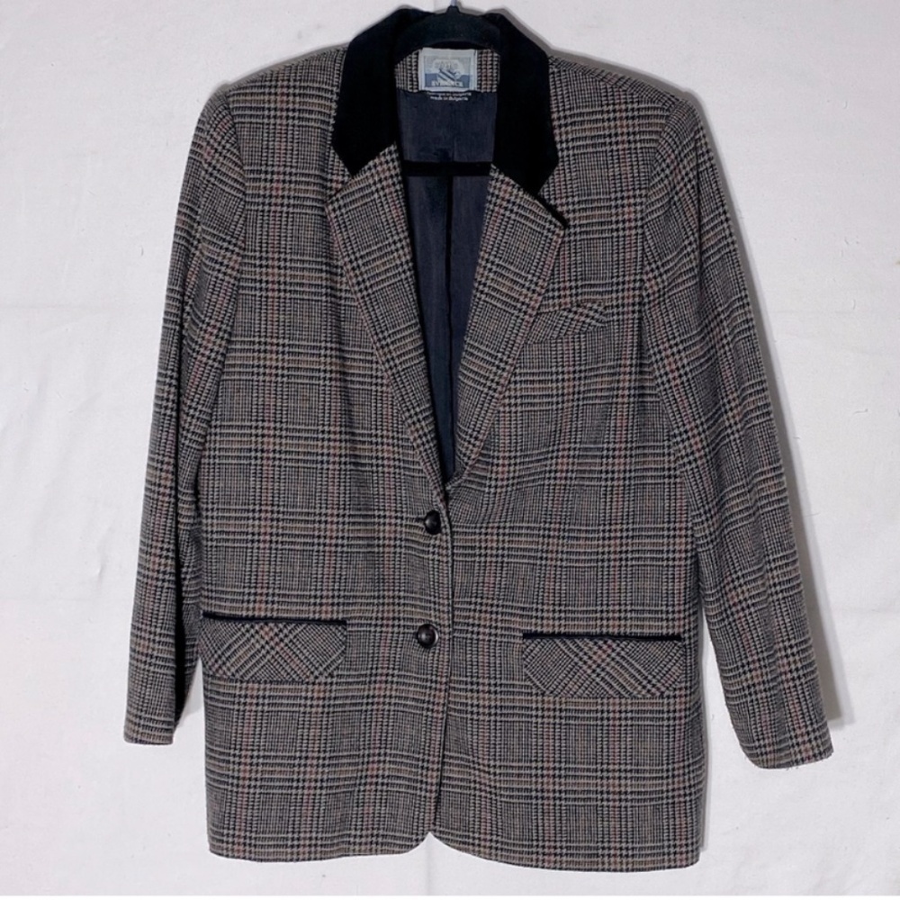 Evidence Black Beige Red Houndstooth Blazer With Black Velvet Collar 8